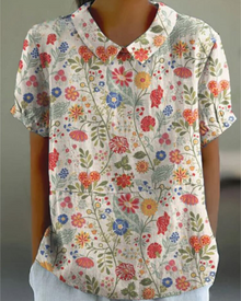  Norah | Katoen linnen blouse met pastorale bloemenprint