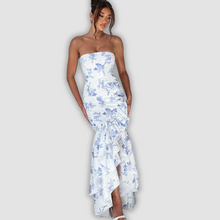  Marinke | Zomer Blauwe Bloemen Maxi Jurk